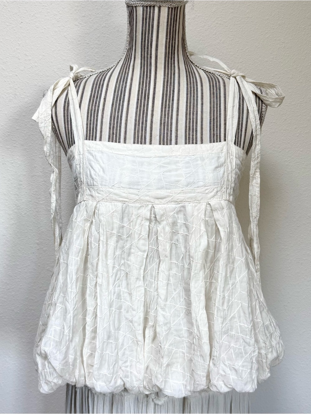 Rebecca Taylor Silk Blend Bubble Hem Tie Shoulder Top Coquette Balletcore - Picture 2 of 6